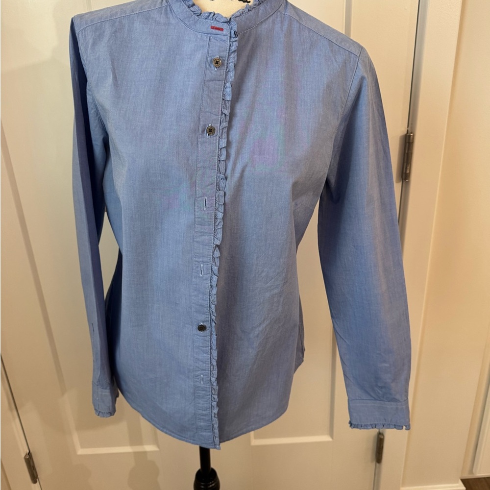 Women’s Boden Ruffle Placket Button Up Bell Sleeve Tunic Blouse •Size 8 *EUC